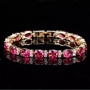 18KT Gold Plated Ruby Diamond Cubic Zirconia Tennis Bracelet